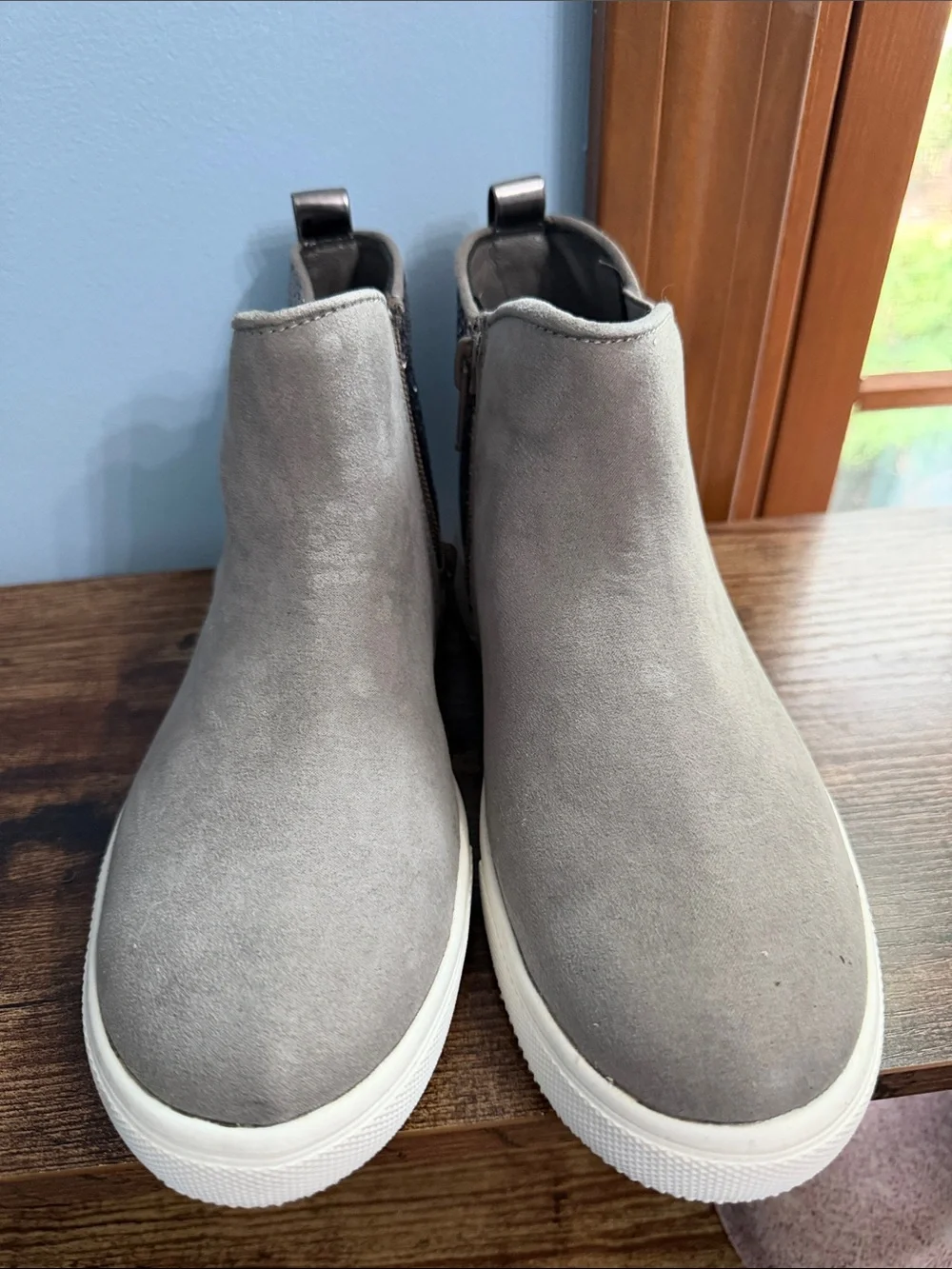 Girls Gray Slip-On Sneaker Boot with Glitter Heel